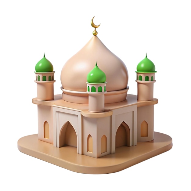 a model of a mosque with a green dome on top