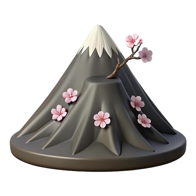 PSD a model of a mountain with pink flowers on it