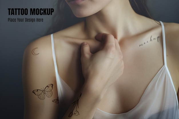 PSD model posing with arm tattoo  mockup