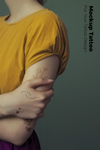 PSD model posing with arm tattoo  mockup