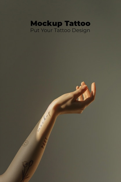 PSD model posing with arm tattoo  mockup