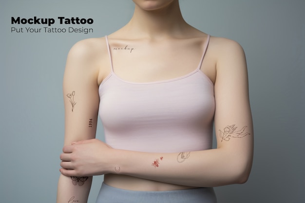 PSD model posing with arm tattoo  mockup