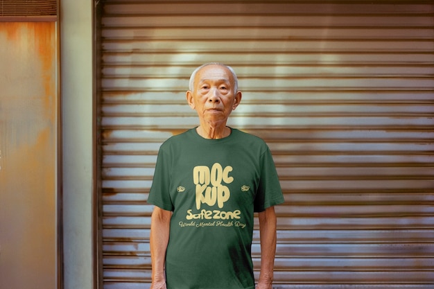 Model posing with t shirt mockup