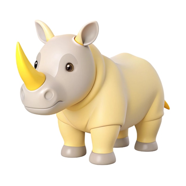 a model of a rhinoceros with a yellow horn