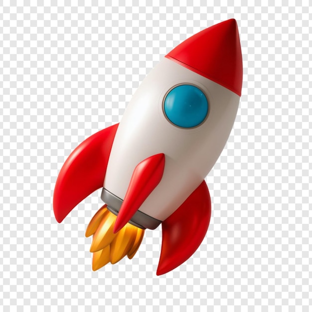 a model of a rocket with a blue and red cap