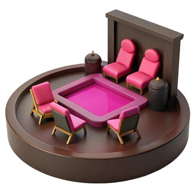 a model of a room with a fireplace and chairs