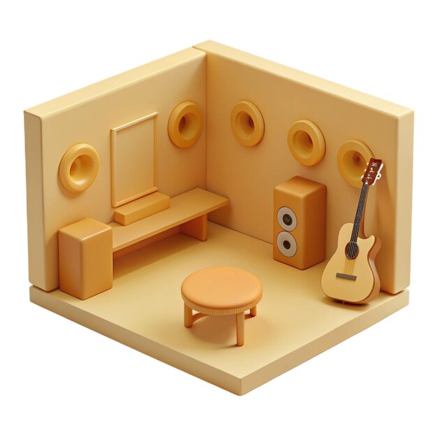 PSD a model of a room with a guitar and a guitar on the wall