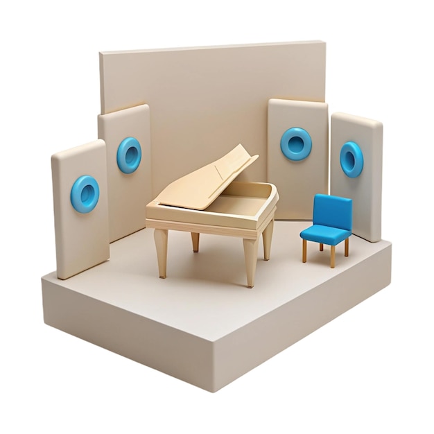 PSD a model of a room with a piano and a chair