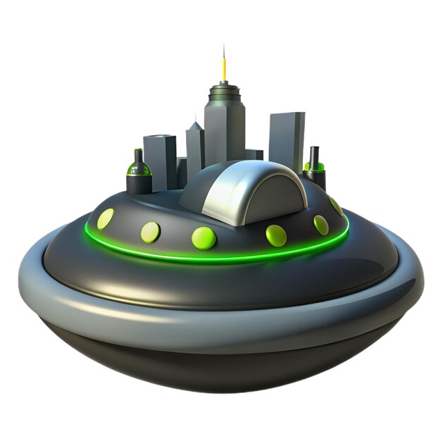 a model of a spaceship with a city on the top