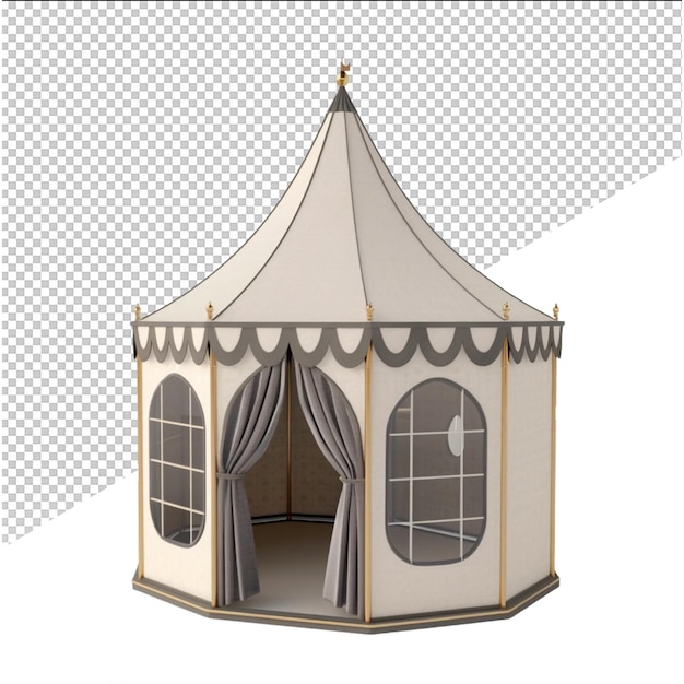 a model of a tent with a curtain and a curtain