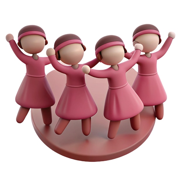 a model of three women with arms raised in the air