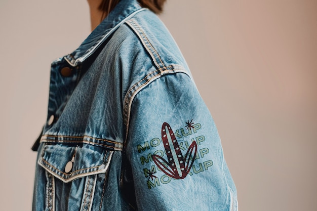 Model wearing embroidered denim outfit