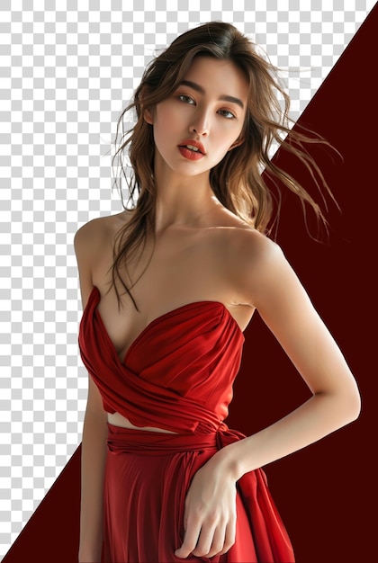 a model wearing a red dress isolated on transparent background PNG