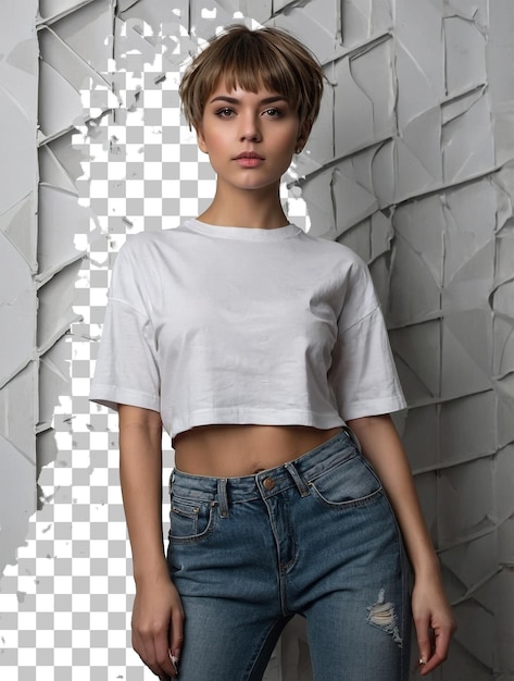 PSD a model wears a crop top with a cut out in the middle