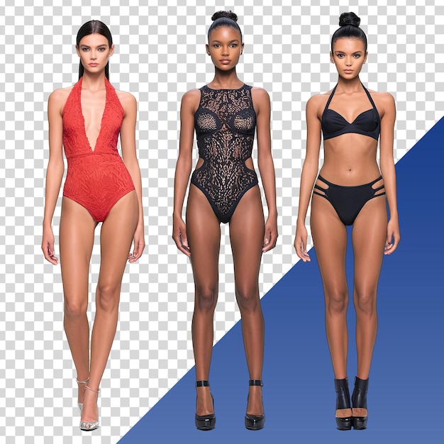 PSD a model with a red swimsuit on the left