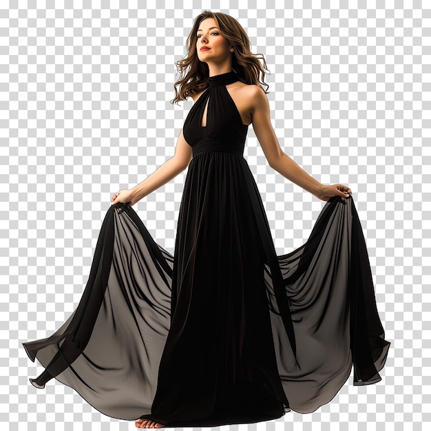 PSD a model of a woman wearing a black dress with a black belt and a black dress with a black ribbon aro