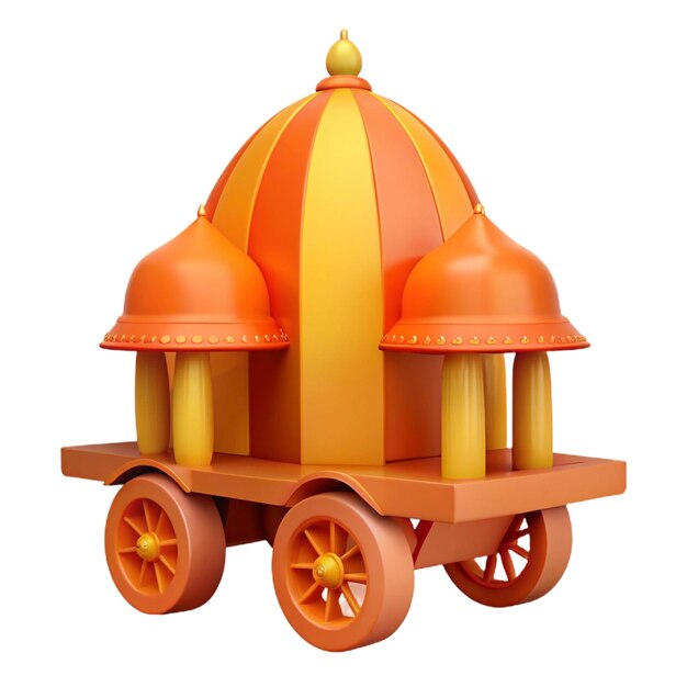 a model of a wooden toy train with orange and yellow details