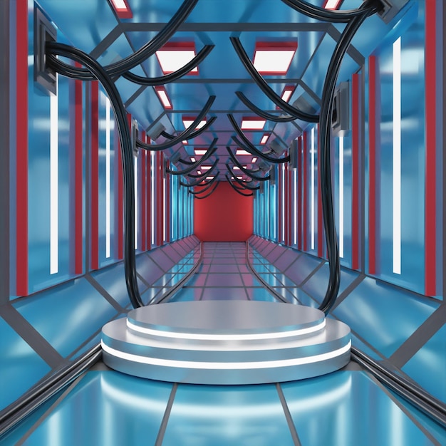 PSD modern 3d render blue glowing sci fi futuristic corridor design high quality