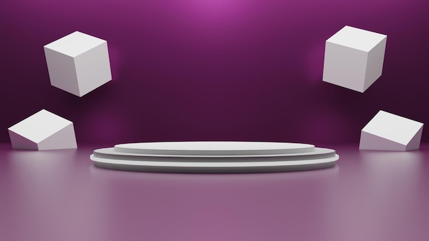 Modern 3D render podium on pink background