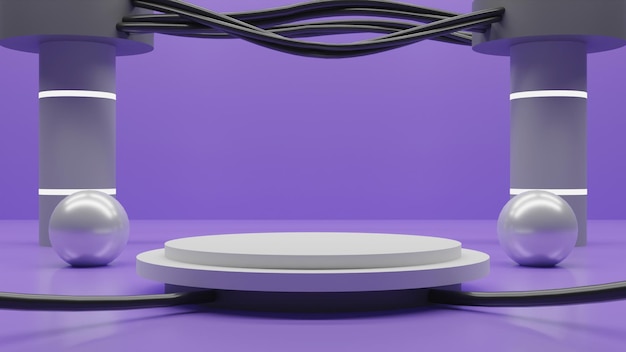 PSD modern 3d render white podium with cables on purple background