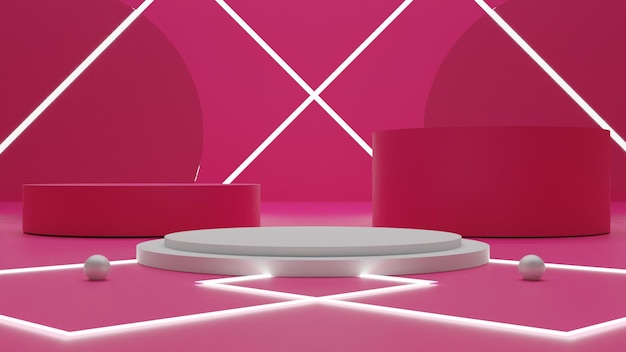 Modern 3d render white podium with pink background and light