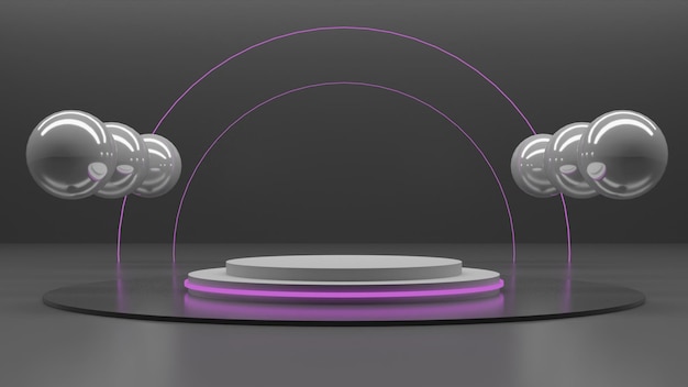 Modern 3d render white podium with purple light on black background