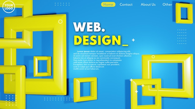 Modern 3d web page design concept with blue and yellow color