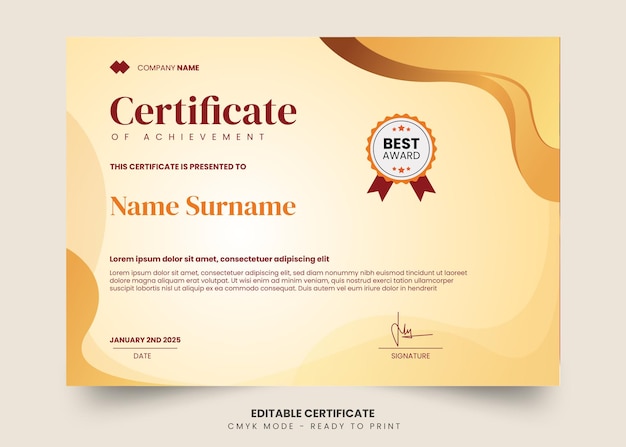 Modern and abstract wavy certificate design template