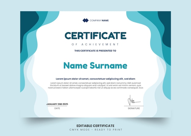 Modern and abstract wavy certificate design template