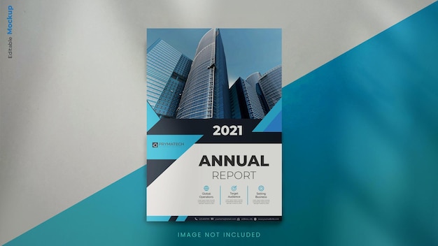 modern annual report brochure mockup template with abstract blue shapes