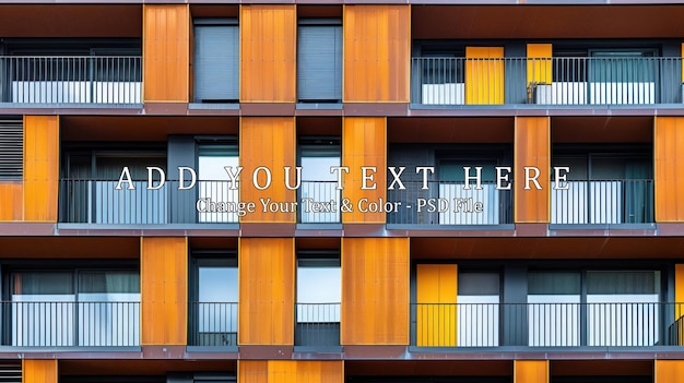 PSD modern apartment building facade with yellow accents