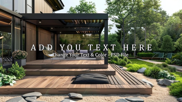 PSD modern backyard patio with pergola and landscaping