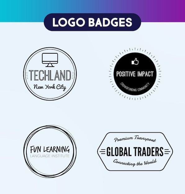 PSD modern badge logos for tech solutions and educational tools