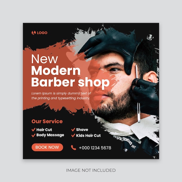 Modern barbershop social media post Editable salon web banner template