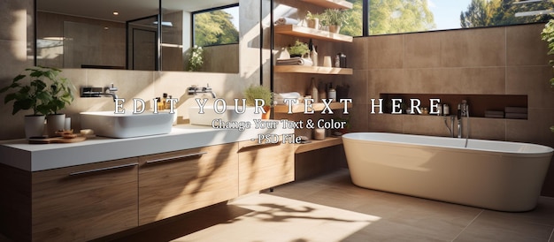 PSD modern bathroom interior design featuring brown