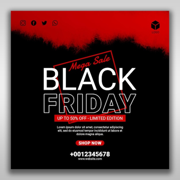 Modern black friday Social Media Post red color above