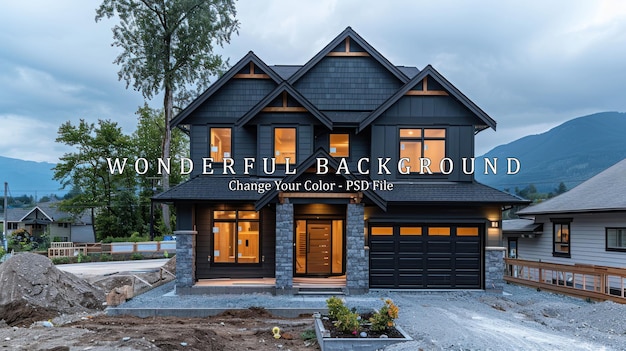 Modern Black House with Mountain View