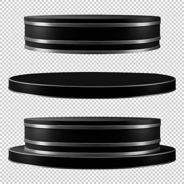 Modern Black and Metal Round Pedestal Mockup Set with Transparent Background