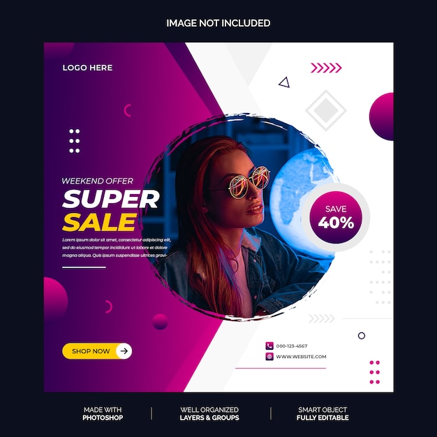 Modern blue and purple social media instagram template premium