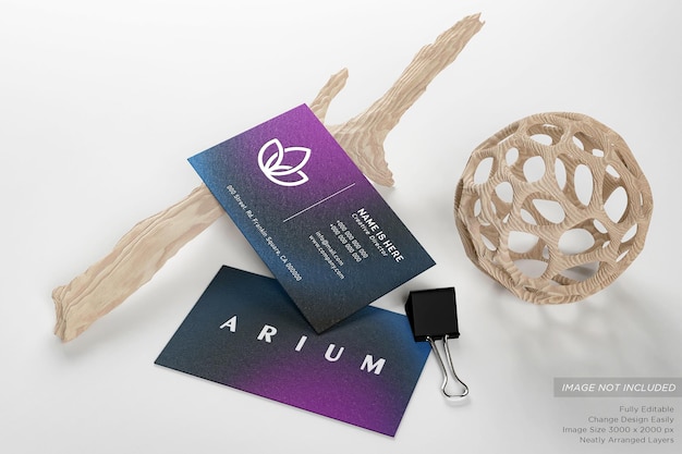 Modern business card on the floor with twigs