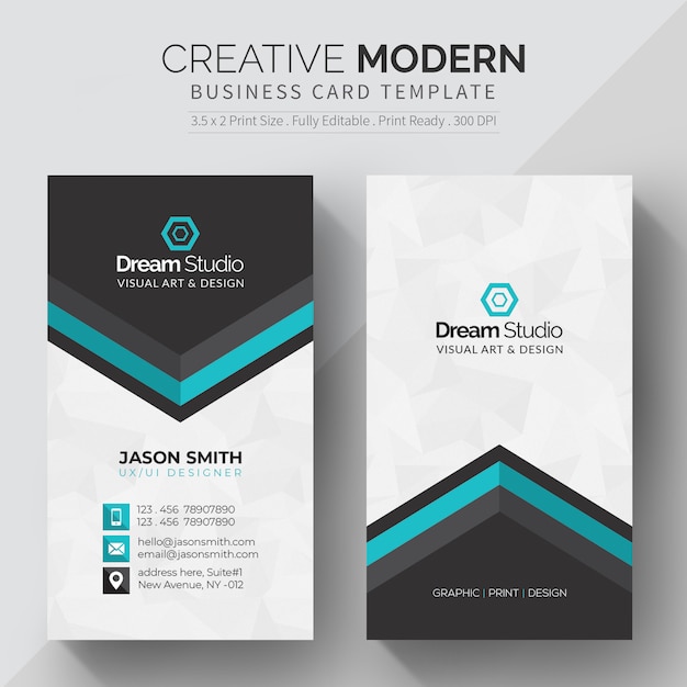 Modern business card with turquoise details