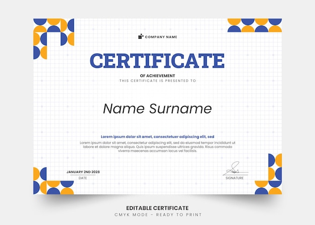 Modern certificate with simple abstract pattern editable template