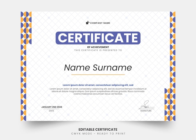 Modern certificate with simple abstract pattern editable template