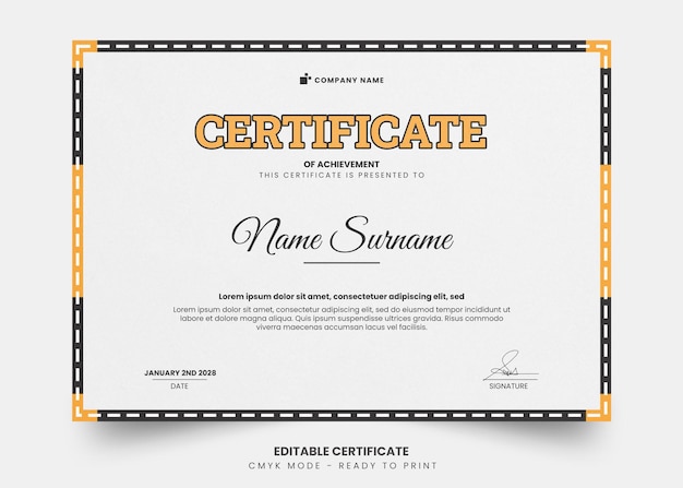 Modern certificate with simple yellow editable template