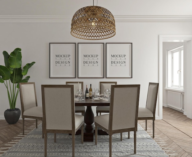 PSD modern classic dinning room with poster mockup