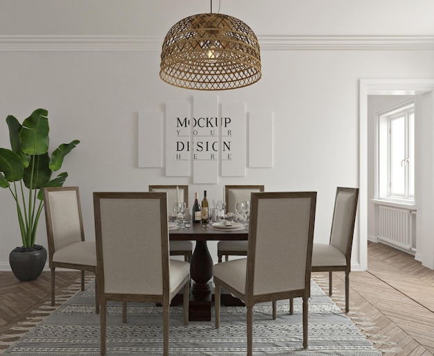 PSD modern classic dinning room with poster mockup