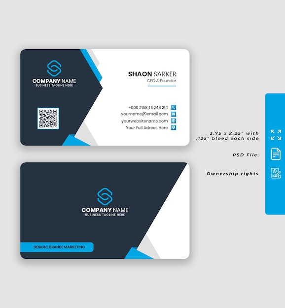 Modern and clean business card free PSD blue and yellow visiting card template id card designer