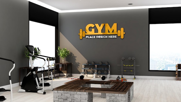 modern clean gym room for wall logo mockup