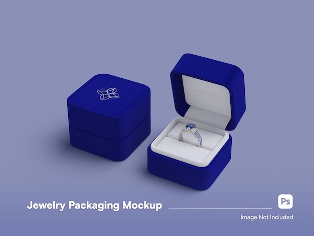 Modern Clean Jewelry Packaging Mockup with Ring 3D Isolated