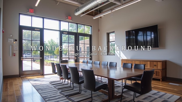 PSD modern conference room with wooden table and chairs